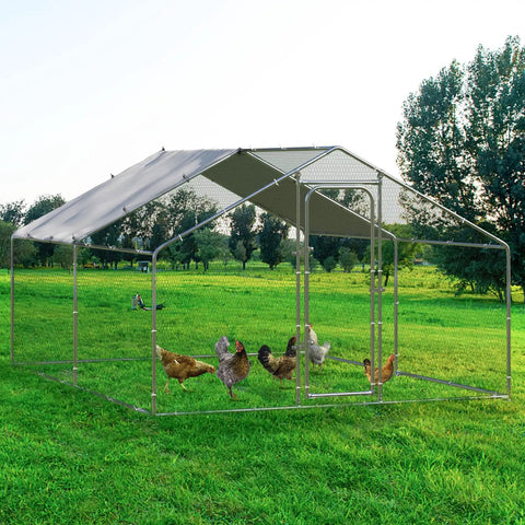 Large Metal Chicken Coop Walk In Poultry Pen Outdoor Shelter With Waterproof And Anti UV Cover Heavy Duty Steel Frame Spire Roof