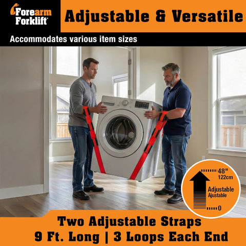 Two Person Furniture Moving Straps Set for Heavy Lifting of Couches and Appliances, 800 lb Capacity, Easy Crisscross Harness for Balanced Leverage, Firehouse Red, Reducing Back Strain and Strenuous Lifts