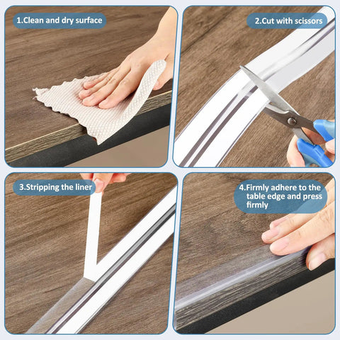 Step-by-step installation of Real Solid Baby Proof Corner Protectors And Clear Edge Guards With Super Sticky Backing for safety.