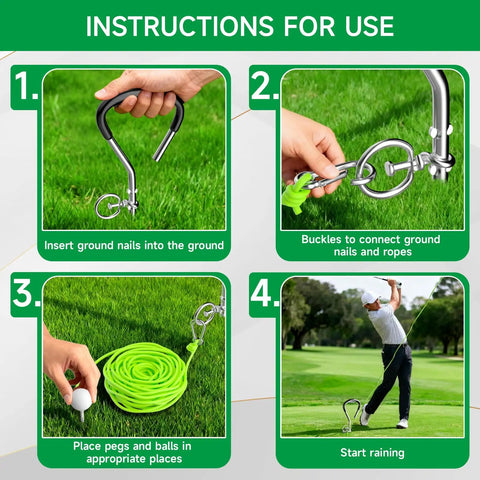 Instructions for Golf Swing Trainer Kit With Rope And Two Golf Balls For Backyard Practice Aid With Calibrated Stakes