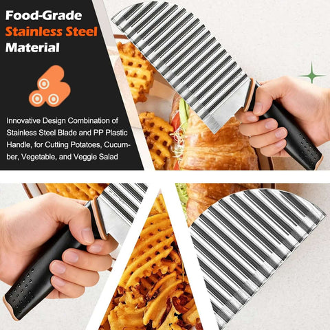 JAYVAR large stainless steel crinkle wave cutter with black handle for potatoes and vegetables