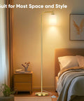 Modern Floor Lamp For Living Room With Frosted Glass Shade, Industrial Gold Tall Pole Light With Foot Switch beside bed