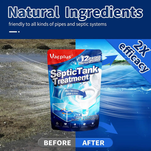 Septic Tank Treatment 12 Pack For 1 Year Supply, Dissolvable Enzyme Packs For Easy Operation, Biodegradable Enzymes, Blue 2X Efficiency