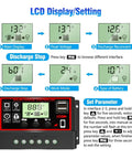 LCD display of 30A Solar Charge Controller With Dual USB Ports For 12V 24V Systems PWM Auto Parameter Adjustable illustrating settings.