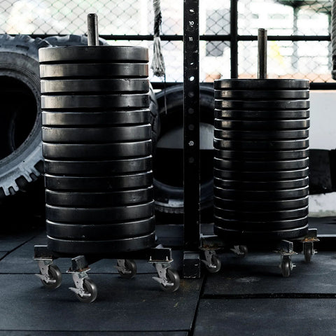 Heavy Duty 6 Inch Plate Caster Wheels With Rubber On Cast Iron Core, 1000 Lb Per Caster Capacity supporting stacked weights