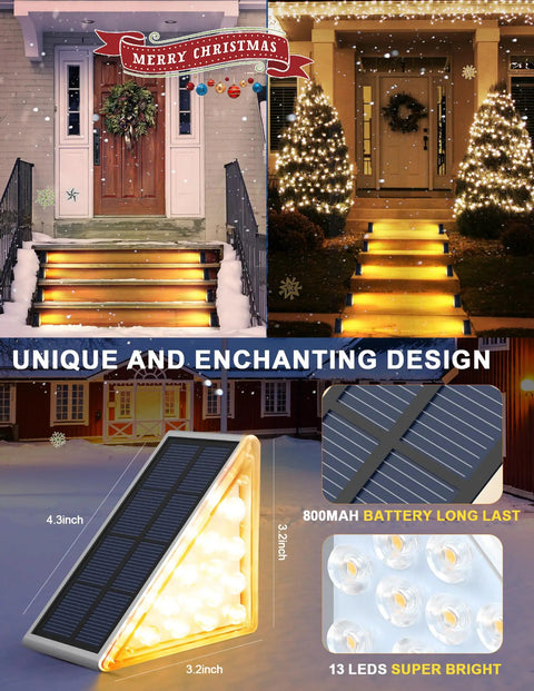 Solar LED Step Lights For Outdoor Stairs Waterproof IP67 Weatherproof Dope Warm White Deck Lights 12 Pack illuminating steps