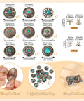 Rugged Western Zinc Alloy Conchos With Eighteen Faux Turquoise Screw Back Rivets And Tough Leathercraft Studs, 18pcs set, 24-25.5mm size.