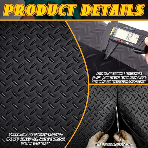 Extra Long Workbench Mat 24x70.5 Inches Heavy Duty PVC Pad With Non Slip Texture for woodworking and DIY projects close-up.
