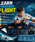 Child assembling Rad Remote Control Paper Airplane Kit With Gyro Stabilizer and Dual Propellers, focus on learning and fun.