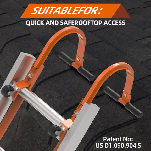 Two Pack Roof Ladder Hooks With Wheel Stabilizers For Built Tough Steel Support, Rubber T Bar for Damage Prevention