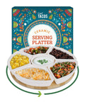 Slick Ceramic Taco Lazy Susan Featuring Six Deep Bowls And A Silky Swivel Base For Enhancing Your Weekly Taco Bar Hosting With Next Level Crew Hangout Vibes Perfect For Tailgate Nights And Backyard Gatherings, shown with assorted taco ingredients.