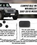 Solid Set Of Three Durable Rubber Tailgate Plugs And One Rear License Plate Mount Built For Jeep Wrangler image showing Jeep JK compatibility 2007-2018.