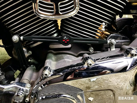 Chrome Finish Gear Shift Linkage For Harley Electra Glide Street Glide Road Glide Touring Cruisers Compatible 1980 To 2018 Rust Resistant With Upgraded Threading Fits FLHTC Softail Deluxe And More, black mounted linkage on V-twin engine