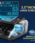 Mixed Denomination Money Counter Machine With Value Counting And Three Displays, close-up showing operation details.