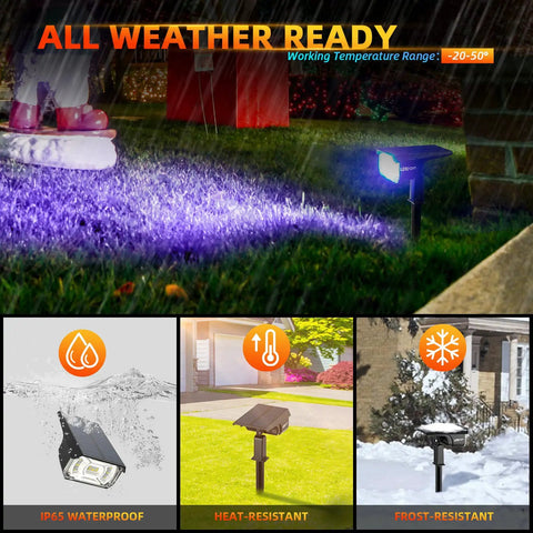 Lit Color Changing RGB Solar And USB Powered Outdoor Landscape Lights with 40 LEDs in different weather settings