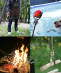All Stainless Steel Grabber Reacher Pickup Tool Heavy Duty Trash Picker For Indoor Outdoor Use No Wire Patented Technology Delivers Extra Power And Strong Grip For Logs BBQ Pits Fireplace in various uses: grabbing an object by a campfire, holding a log, fetching a ball for a dog, and picking up trash outdoors.