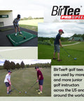 Young golfers using Pro Speed Version Golf Tees for indoor golf and simulator practice, showcasing versatility and durability.