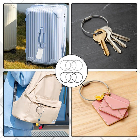 Twenty Pcs Stainless Steel Wire Keychain Cables With 1.5mm Core And 6 Inch Large Key Rings For Luggage Tags, Keys, and ID Keepers