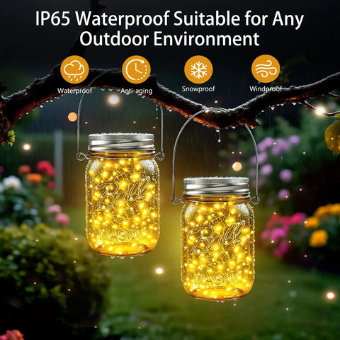 Mason Jar Solar Lights Set Of 12 With 30 LED Fairy Lights Warm White Outdoor String Lights Weatherproof With Easy Hang