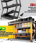 Beefy 5000 Lbs Capacity Heavy Duty Garage Shelving System With 4 Adjustable Tiers, Metal Storage Racks For Garage Basement Warehouse, 69 W x 24 D x 64 H Black, Sturdy And Versatile, black steel shelf holding tires and storage bins