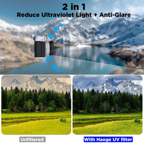Image showing effect of 2in1 Pro Grade Metal Lens Hood With UV Filter For Fujifilm X100V X100VI on landscape photography reducing glare.