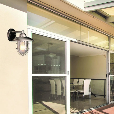 Gull Style Outdoor Wall Lantern 12 Inch In Steel Finish Weatherproof for Wet Locations UL Listed on patio wall