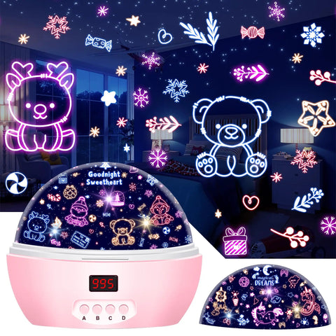 Star Light Rotating Projector For Kiddo Crew, Moon And Stars Night Light With 4 LED Bulbs, colorful projection on wall
