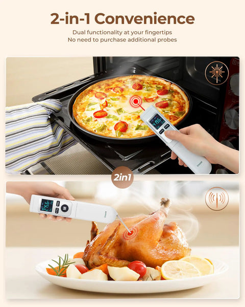 2-In-1 Infrared Thermometer Gun With Meat Probe Handy Digital Laser Temp Meter for pizza and chicken cooking temperatures