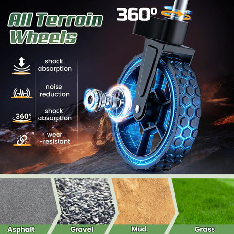 Close-up of all-terrain wheel showcasing features of the Heavy Duty Foldable Wagon Cart With Wheels 450 Lb Capacity Lightweight Portable Utility Wagon