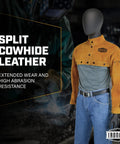 Heavy Duty Cowhide Leather Welding Cape Jacket Built Tough To Kick Some Serious Spatter And Block Extreme Heat showcasing split cowhide leather.