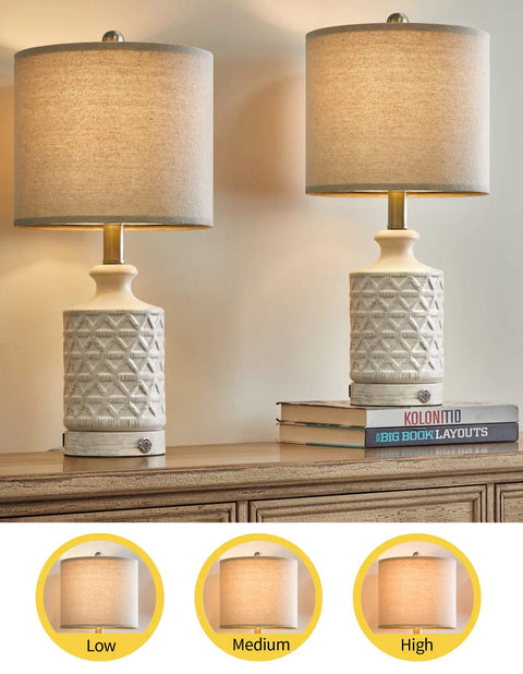 20 Inch Set Of 2 Cozy Farmhouse Ceramic Table Lamps With 3 Way Dimmable Touch Control White Nightstand Lamps For Bedroom And Living Room End Table Bedside Lighting