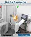 Built Tough HVAC Wall Penetration Cover And Line Set Cover Kit Crafted From UV Resistant ABS For Solid AC Duct Coverage With A Quick Seal That Works Like A Charm In Sleek Grey, before and after demonstrating installation.