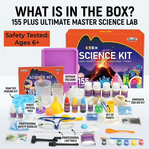 Science Kit With Over 60 To 155 Hands On Experiments And A Volcano STEM Lab For Curious Kids Ages 6 Plus open box view