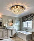 Contemporary bathroom with 9 Light Crystal Modern Flush Mount Ceiling Light Fixtures In Black Dope Luxury Large Chandeliers Style