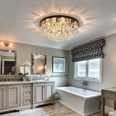 Contemporary bathroom with 9 Light Crystal Modern Flush Mount Ceiling Light Fixtures In Black Dope Luxury Large Chandeliers Style