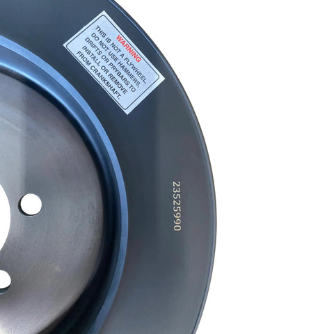 Aftermarket Vibration Damper Replacement For Series 60 Diesel Engines 23525990 close-up of part with warning label.