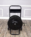Top Shelf Banding Strapping Cart For Steel And Poly Strap Rolls with a sturdy black metal frame and roomy top tool bin.