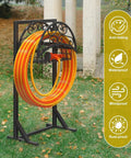Heavy Duty Garden Hose Holder With Storage Basket For Outdoor Use Detachable And Super Stable Water Hose Holder Supports 160 Feet Of Hose Perfect For Yard Lawn Garden Organization And Easy Storage on grass