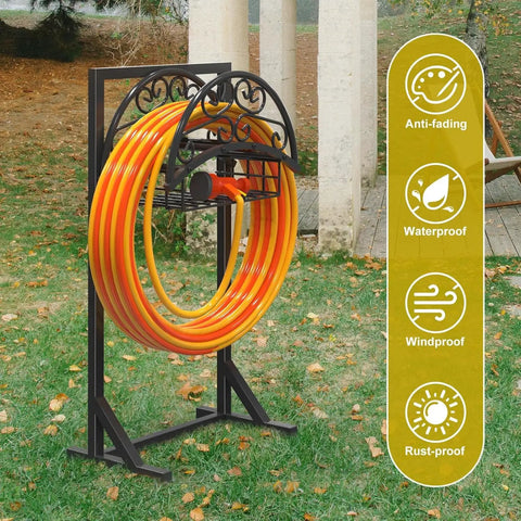 Heavy Duty Garden Hose Holder With Storage Basket For Outdoor Use Detachable And Super Stable Water Hose Holder Supports 160 Feet Of Hose Perfect For Yard Lawn Garden Organization And Easy Storage on grass
