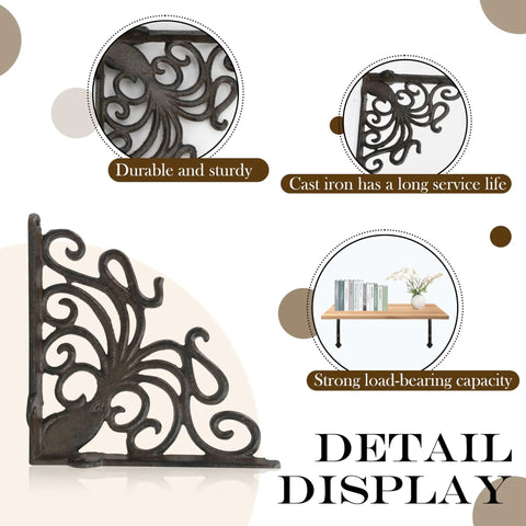 Badass Octopus Cast Iron Shelf Brackets 2 Pack, 5.18 Inch detailed view showing sturdy design and artistic octopus pattern.