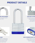 Product details of Heavy Duty Outdoor Padlock Set With Keys For Gates And Fences, Laminated Body 1-9/16 Inch Wide Long Shackle, 48 Pack.