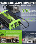 2000W Pure Sine Wave Inverter 12V DC To 120V AC For RV Truck Solar Home Off Grid With LCD Display And 3 AC Outlets USB C USB
