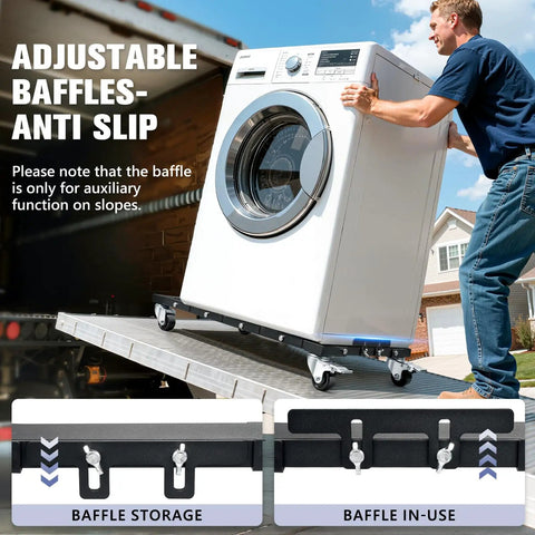 KEDSUM 2200 Lbs Heavy Duty Furniture Dolly With Thick Steel Frame And Brake System All Terrain Appliance Moving Cart transporting a washing machine.