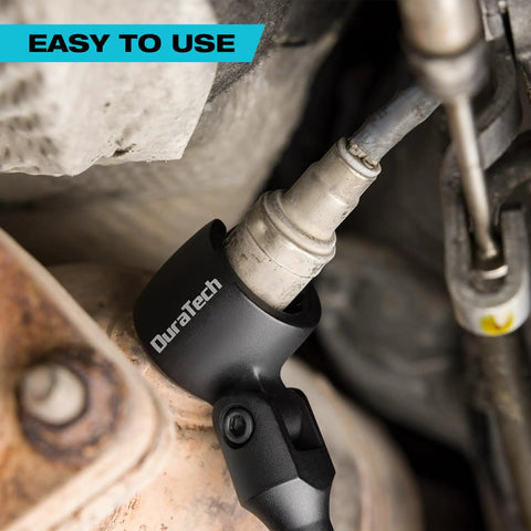 Seven Eighths Inch O2 Sensor Wrench With Flexible Head, Dual End 6-Point And 12-Point, contoured handle in use on sensor