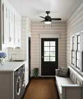 36 Inch Indoor Ceiling Fan With LED Light And Pull Chain, Quiet 3-Blade Modern Fan in laundry room, Matte Black Finish.