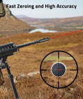 Pro Grade Red Laser Bore Sight Kit With 16 Caliber Adapters in use with rifle, targeting distant bullseye for fast zeroing