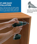 Person using a drill to install 5 Pairs Hard-Hitting Hella Smooth Plastic Drawer Rails Side Mount Screw-On 11-Inch White.