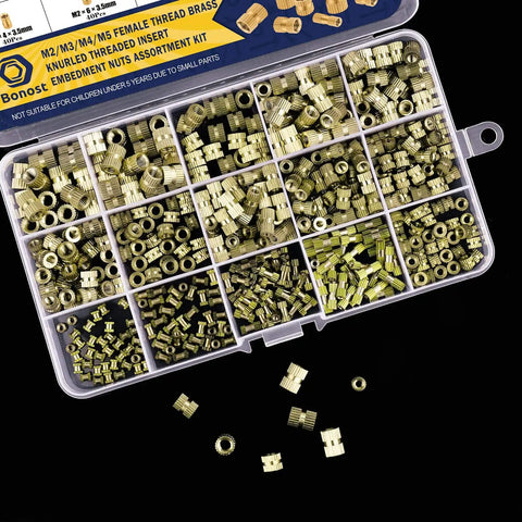 Heavy Duty Brass Knurled Threaded Inserts Kit For Plastic Injection Molding M2 M3 M4 M5 Heat Set Female Thread Nuts 500Pcs