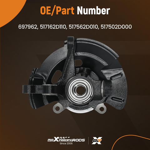 Front view of Front Right Passenger Side Steering Knuckle And Wheel Hub Bearing Assembly For Hyundai Elantra 2001-2006 L4 2.0L ABS Compatible OE 697962 517162D110 517562D010 517502D000 Drop In Replacement