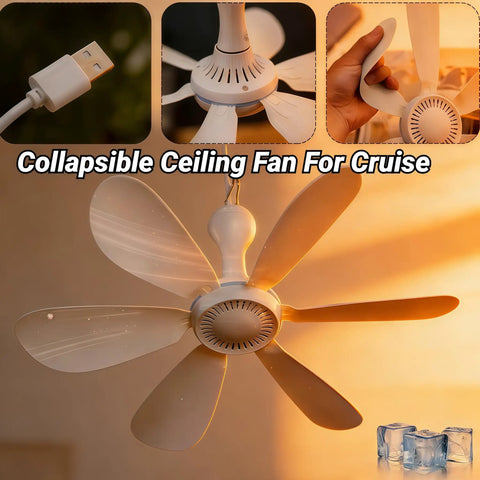 Kick Serious Summer Swelter With This Travel Foldable Ceiling Fan For Cruise Cabins And Campers housing six low key silent blades.